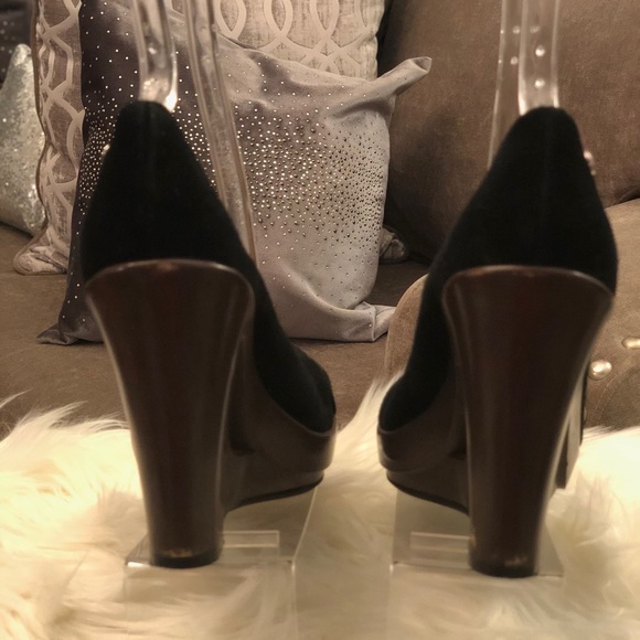 CALVIN KLEIN Roze Black Peep Toe Wedges - Picture 3 of 6